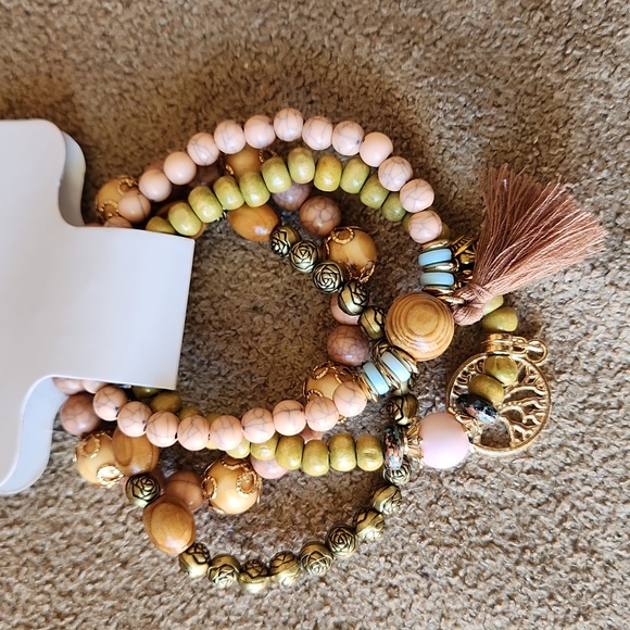 NWT Fashion Jewelry bracelets tassle boho Tree of Life pink brown gold green - Picture 2 of 7